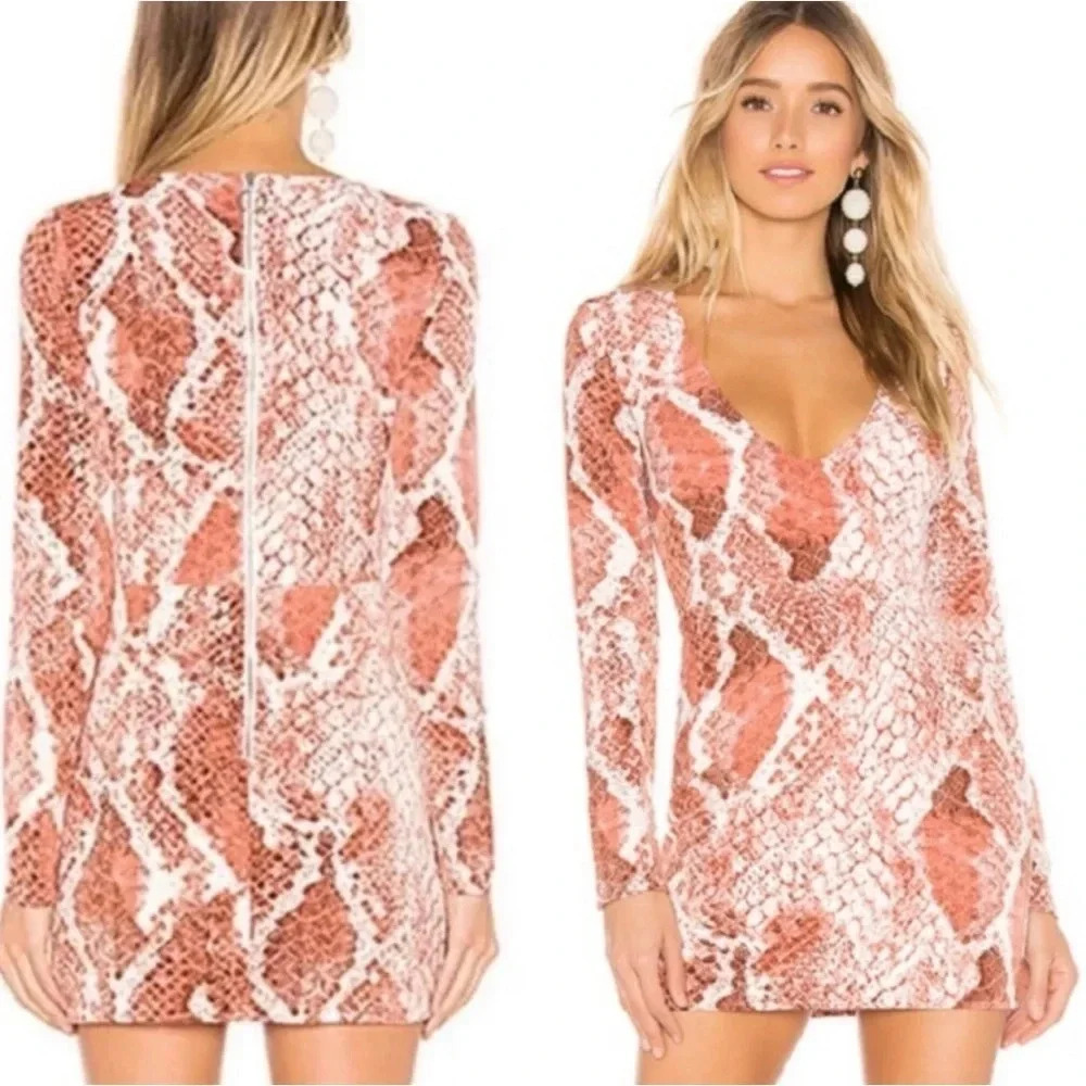 NBD Snake Print Long Sleeve Dress